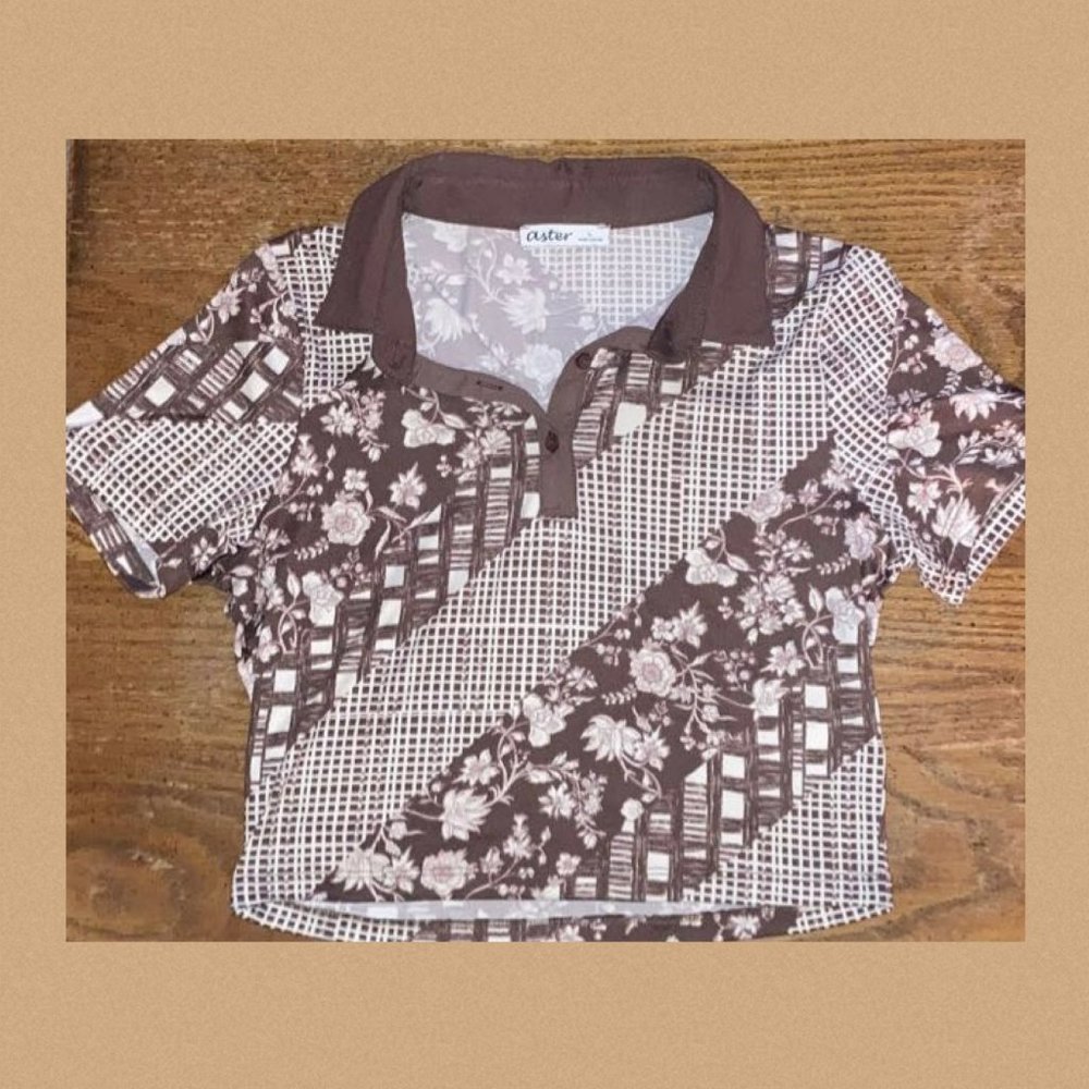 Aster Collared Crop Top - Brown